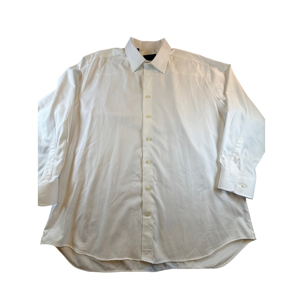David Donahue Mens White Textured Dress Shirt 18.5 34/35 Regular Fit Button Down